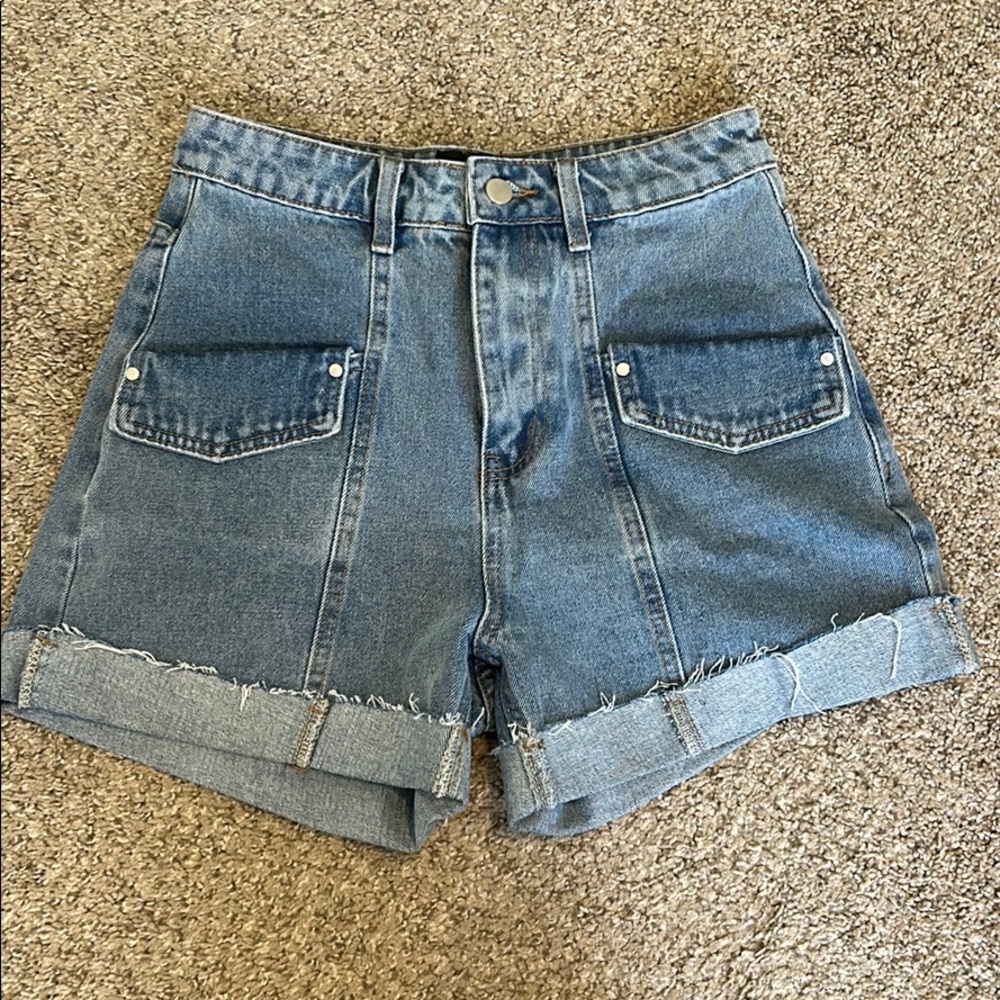 Medium wash denim shorts
